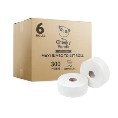 Toalettpapír, bambusz, 2 rétegű, nagytekercses, 24,2 cm átmérő, 300 m/tekercs, 6 tekercs, CHEEKY PANDA, fehér